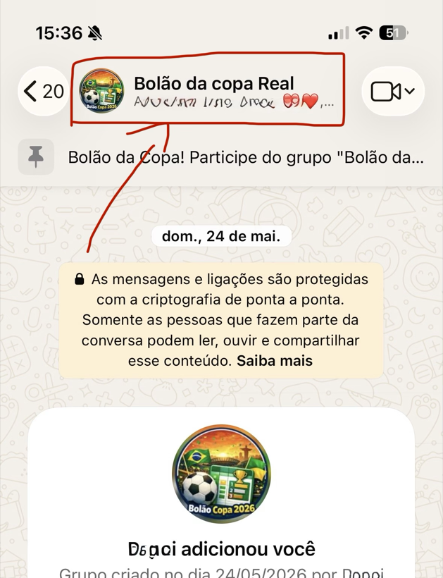 Passo 1 no iPhone: tocar no nome do grupo no topo da conversa